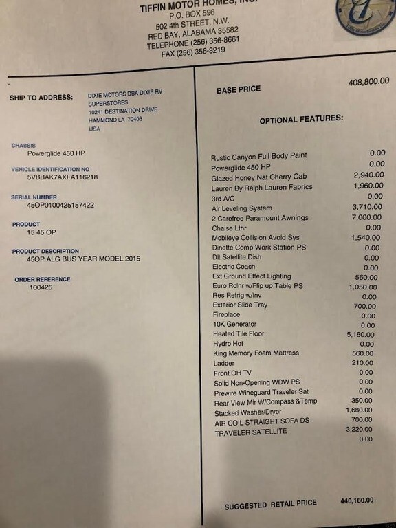 2015 Tiffin Motorhomes Allegro Bus Motorized Class A